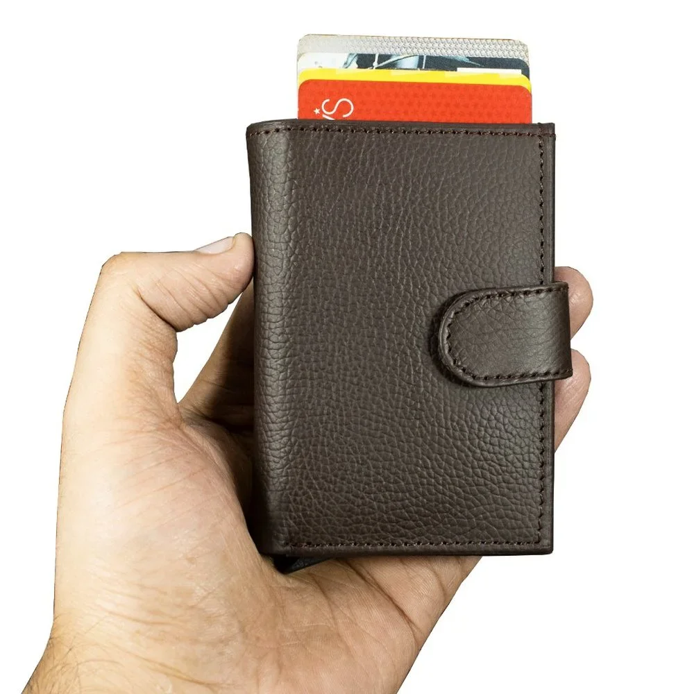 Automatic POP-UP, RFID Blocking Slim LEATHER ID Credit Card Holder